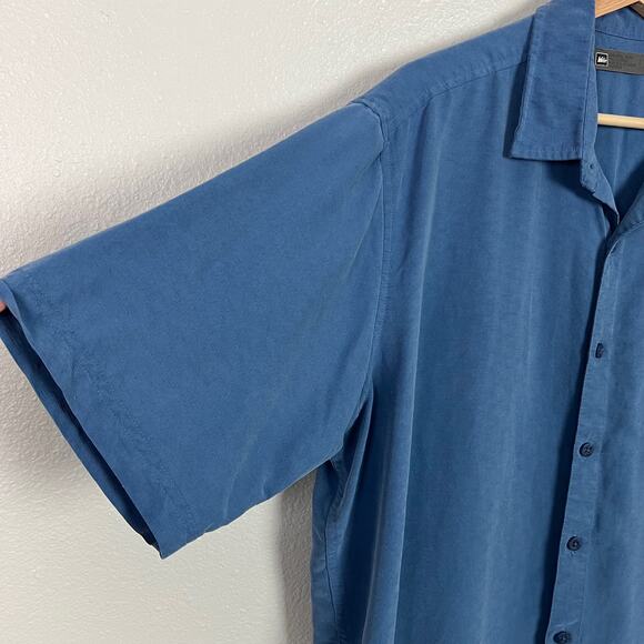 REI Men's Sausalito Shirt Size Large Short Sleeve Modal Button Up Blue - Picture 2 of 6